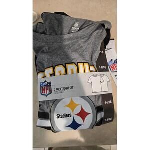 New NFL Team Appareal Steelers Boys Black Logo T-shirt Size 14/16 2 Pack